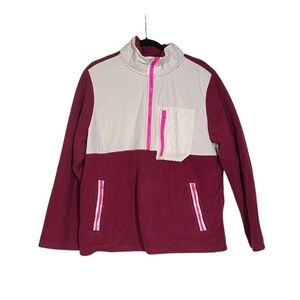 Te Verde Quarter Zip Fleece Sweater White and Magenta Size Large